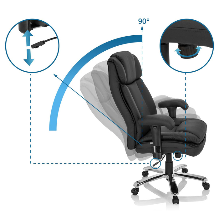 Крісло для важких навантажень / Офісне крісло BUILDER XXL з штучної шкіри чорного кольору hjh OFFICE