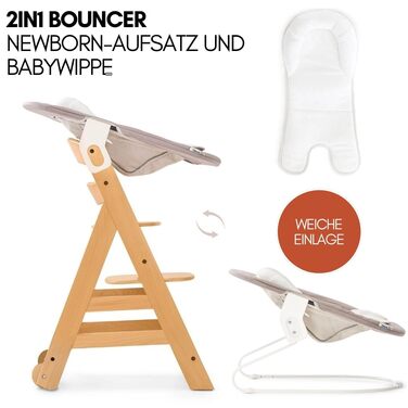 Дитячий стільчик Hauck Beta+ Newborn Set - комплект для новонароджених, від народження з 2-в-1 люлькою-гойдалкою, подушкою для сидіння та підносом для їжі (Natural)