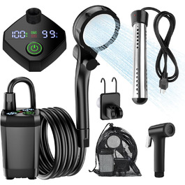 Портативна кемпінгова душа InkTrail з нагріванням, 6000 mAh, 4 режими розпилення, водонепроникна IPX7, для кемпінгу, подорожей, авто, домашніх тварин