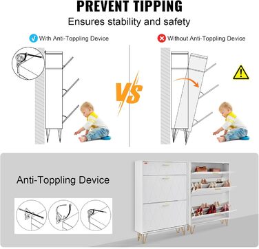 Шафа для взуття VEVOR вузька, дерев'яна, 600 x 168 x 877 мм, з верхньою полицею та 3 відкидними дверцятами, вантажопідйомність 36,28 кг, для прихожого