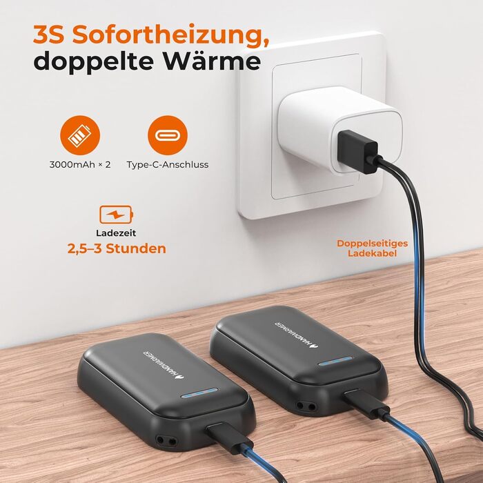 Електричні грілки для рук 2-в-1 з магнітом - 6000 mAh, USB, з брелоком, 3 режими нагріву до 55°C, ультралегкі та тонкі, для кемпінгу