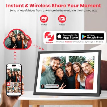 Цифровий фоторамка Frameo 10.1 дюймів: 64GB, 2K сенсорний екран, автоповорот, Frameo App