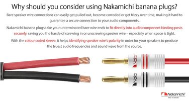 Штекери-банани Nakamichi 24K з позолоченим покриттям 4мм для колонок/підсилювачів, що загвинчуються, 10 шт. (5 пар)