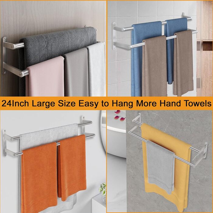Тримач для рушників на стіну, 60 см, нержавіюча сталь, для ванної кімнати, спальні, кухні, щіткова нікель