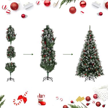 Різдвяна ялинка САЛКАР штучно білого кольору 180 см, Штучна ялинка в рукавичках з червоними ягодами, металеві Різдвяні ялинки