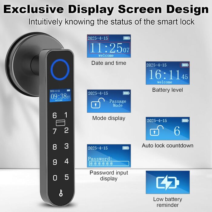 eLinkSmart Замок для дверей з відбитком пальця, RFID-карта, NFC, Smart-ручка, цифровий, без ключа, з клавіатурою, режим приватності для спальні, eSmartLock App, чорний