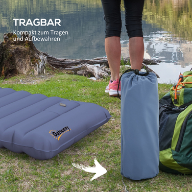 Водовідштовхувальний повітряний матрац Outsunny Camping Sleeping Mattress з сумкою для перенесення ножного насоса синій до 80 кг для активного відпочинку