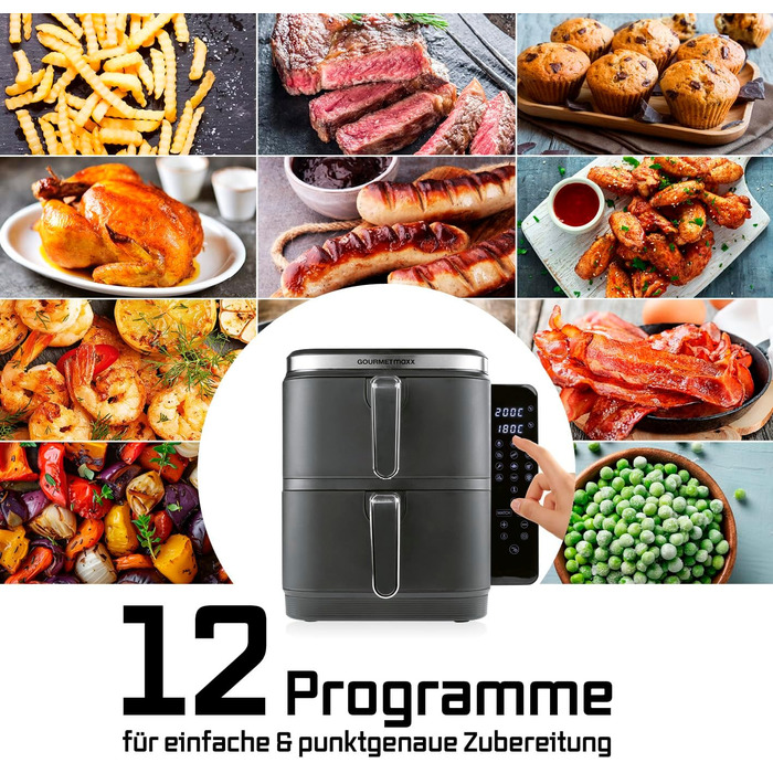 Фритюрниця повітряна GOURMETmaxx з 2 камерами, 10 л, сіра | 2x 5 л | з сенсорним дисплеєм