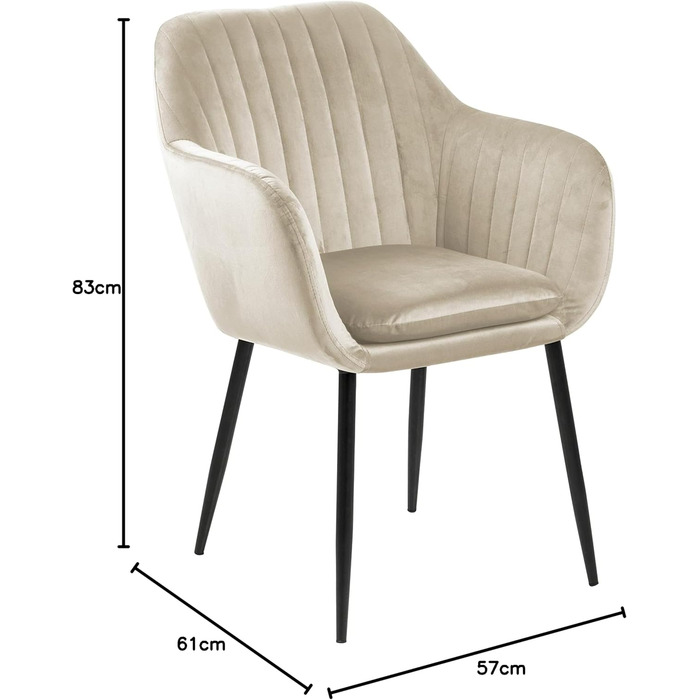 AC Design Furniture Стілець для їдальні Венді, Велюр/Метал, 57x61x83 см, 1 шт. (Бежевий/Чорний)