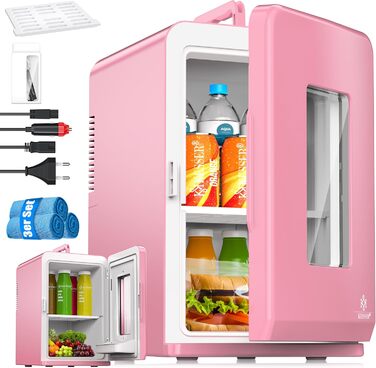 KESSER® Міні холодильник/термобокс 2в1, 15л, рожевий. Охолодження та підігрів, AC/DC, для авто, офісу, дому, кемпінгу.