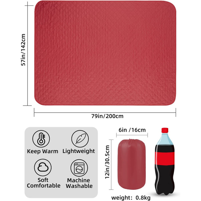 Ковдри для кемпінгу, тепле ковдру для активного відпочинку 200 x 142 см, ковдра для пікніка з флісу - ідеально підходить для фестивалів на відкритому повітрі, пляжу, пікніка, подорожей, сімейного відпочинку (червоний)