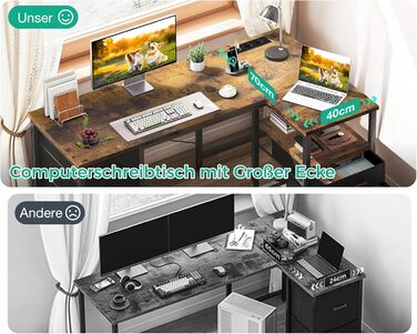 Комп'ютерний стіл Coleshome L-подібний з висувними ящиками з тканини, USB-роз'ємом та розеткою, для дому та офісу (Колір: Коричневий, 140x70 см)