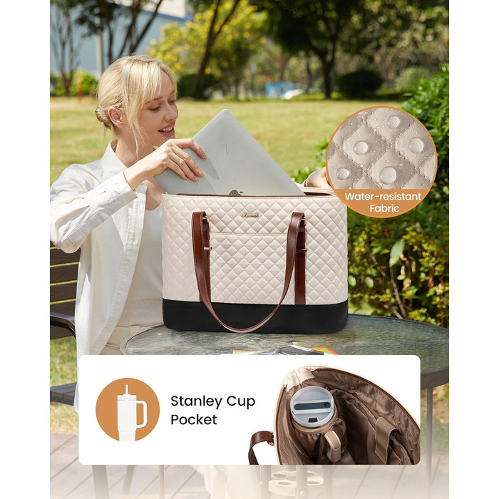 Сумка для ноутбука LOVEVOOK 15.6 дюймів для жінок з відділенням для ланчу, сумка-шоппер, ділова сумка, портфель, сумка для навчання, середнього розміру, водонепроникна, чорна