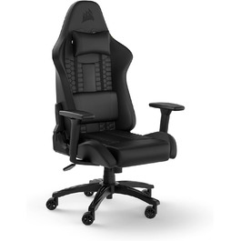 Ігрове крісло Corsair TC100 Relaxed, екошкіра, чорне, ергономічне, з подушками для попереку та шиї, регульовані підлокітники, дизайн у стилі автоспорту