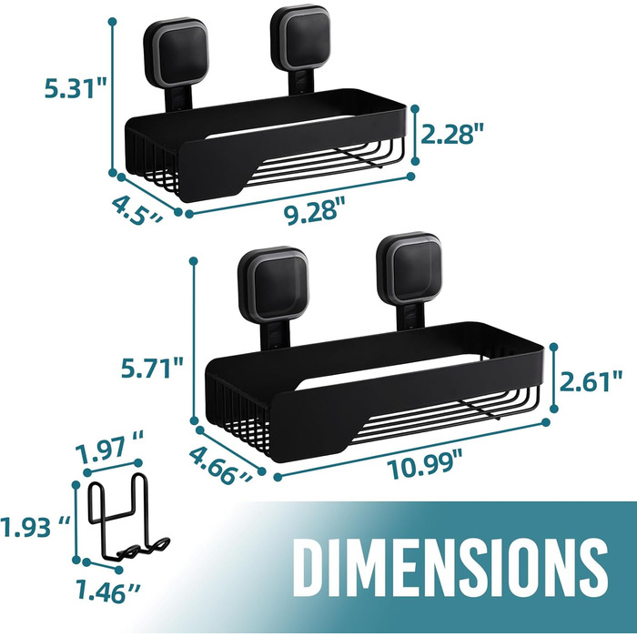 Корзина для душу TAILI з нержавіючої сталі, без свердління, чорна, 2 шт.