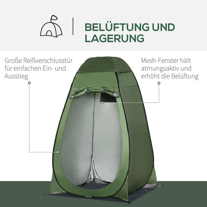 Туалетний намет для кемпінгу Outsunny Pop-Up Shower Tent для кемпінгу 126x124x189см темно-зелений з сумкою для перенесення для мобільного вуличного туалету