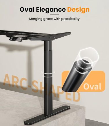 Електричний регульований стіл MAIDeSITe EL2 Pro Art з овальною основою, чорний. Підйом до 180 кг, 4 пам'яті, захист від зіткнень