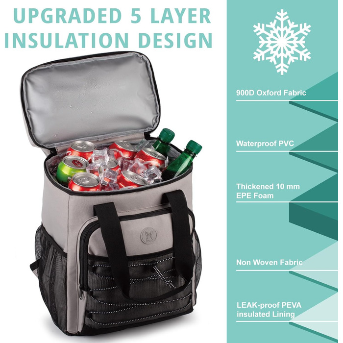 Рюкзак-холодильник з м'яким ручним захопленням, легкий та ізольований, водовідштовхуючий, велика місткість – ідеальний для жінок та чоловіків для пляжу, кемпінгу, пікніка, риболовлі та піших прогулянок (Сірий)