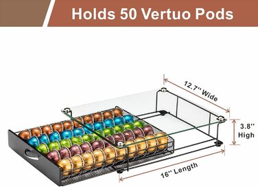 Тримач для капсул Vertuo Rice Rat для Nespresso Vertuo, 50 капсул, чорний, скляний, прозорий