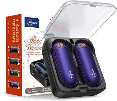 Електричні грілки для рук J-BRAUV 2 шт. з зарядним пристроєм 10000mAh, 4000mAh, 3 режими нагріву, USB, фіолетовий, компактні