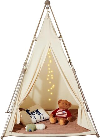 Дитячий намет VEVOR Tipi для дітей 1-5 років, розкладний намет з килимком та сумкою, з вікнами, для хлопчиків та дівчаток, бежевий