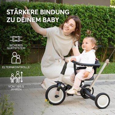 KikkaBoo FLIP 5-в-1 Триколісний велосипед для дітей від 1 року з ручкою, трансформер до бігобіла (сірий)