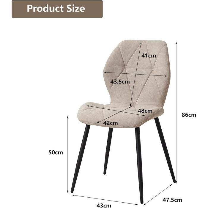 Набір з 4-х обідніх стільців GrandCA HOME, м'яке сидіння, скандинавський стиль, металеві ніжки, ромбоподібні подушки, бежевий колір