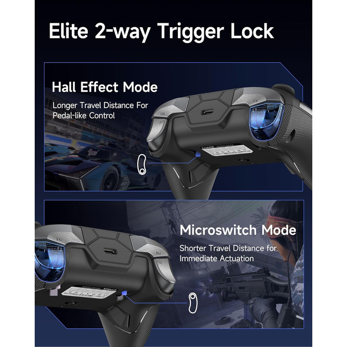 EasySMX D10 Контролер для ПК з зарядною станцією, бездротовий контролер з TMR джойстиком та 2-в-1 тригером, 1000Hz Polling контролер з RGB підсвічуванням для ПК/Switch/Android – Чорний