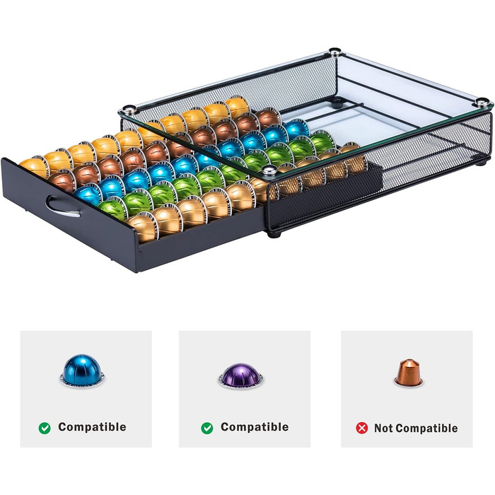 Тримач для капсул Vertuo Rice Rat - 50 капсул, чорний, скляний, сумісний з Nespresso Vertuo