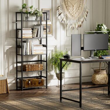 Багатоярусна полиця для книг, індустріальна з бамбуковим каркасом, дерев'яна полиця-вітрина для дому та офісу, органайзер для зберігання, рустикальний коричневий (чорний)