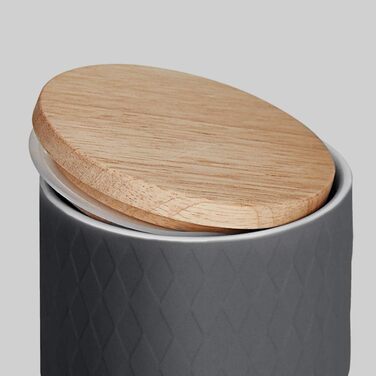 Керамічні банки для зберігання з дерев'яними кришками сірого кольору, гумові дерев'яні кришки, ящики для зберігання, ящики для зберігання продуктів (2 шт - Mness aptieka Install)