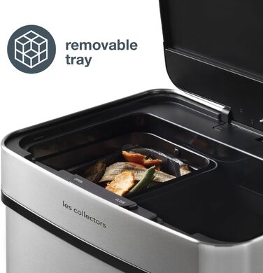 Сміттєвий бак Les Collectors з нержавіючої сталі, 69 л, 3 відсіки (47+11+11 л), автоматичне відкриття, інфрачервоний датчик, тиха закриття, дизайн з нержавіючої сталі