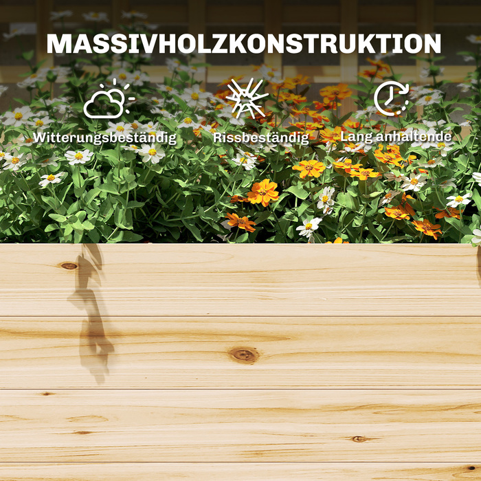 Підвищене грядка з шпалером для ліан та навісним дахом, дерев'яний ящик для квітів з 2 полицями та дренажними отворами, 76 x 43,5 x 177 см
