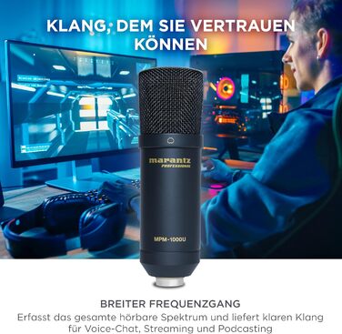 Мarantz Professional MPM-1000U - Конденсаторний мікрофон з великою мембраною, USB, з нирковою характеристикою для подкастів, студії, геймінгу. Комплектується кабелем USB та кліпсою для мікрофона.