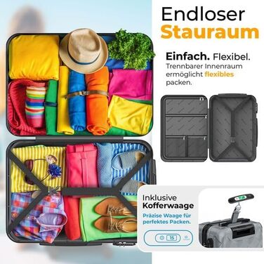 Набір валіз KESSER® 3 шт. | Валізи з ABS, з кодовим замком, ваговою шалькою та органайзером для документів | 360° колеса | Ручна поклажа та великі валізи для подорожей та бізнесу | Сірий колір