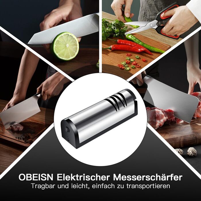 Електричний заточувач для ножів 3 в 1 з алмазним напилком для кухонних ножів, ножиць та топориків