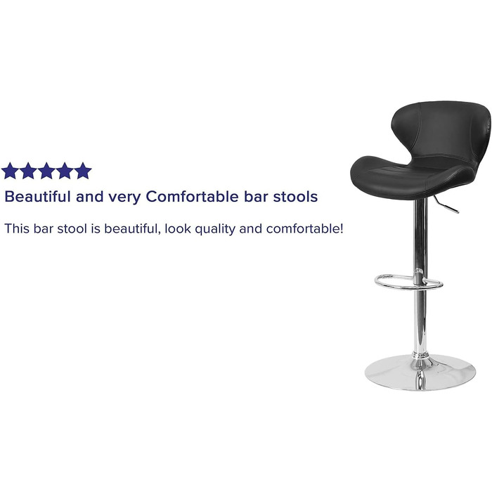 Барний стілець Flash Furniture Denville, регульована висота, з хромованою основою, спинка, 2 шт. (Чорний вініл)