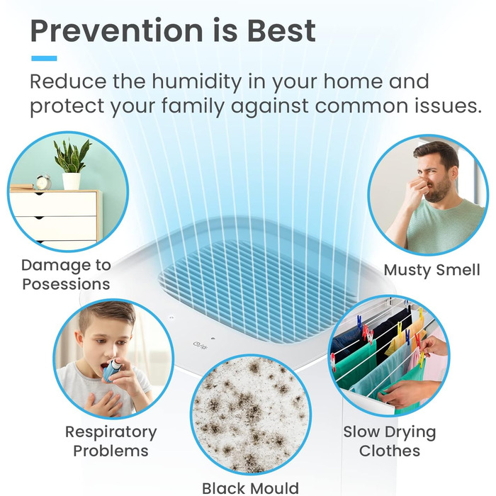 Електричний осушувач повітря Pro Breeze 1000 мл з таймером та нічником - для ванної, спальні, шафи та підвалу. Білий