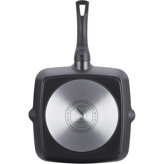 Квадратна сковорода-гриль Stone&Stone 28x28 см | Професійна сковорода для стейків | Німецьке антипригарне покриття GREBLON C3+ без PFOA | Знімна ручка | Підходить для індукційних, газових плит та духовки | Для приготування барбекю з щипцями 28 см