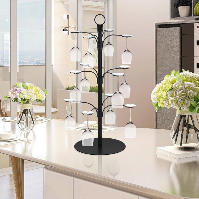 Стійка для келихів YCWF – 3 яруси, 12 келихів, для шампанського, коктейлів, маргарити (чорна)