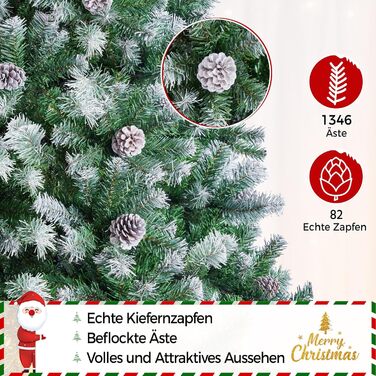 Штучна ялинка Yaheetech зі снігом та 64 шишками, 228 см, 920 гілок, вогнестійка, з металевим підставкою та системою швидкого складання