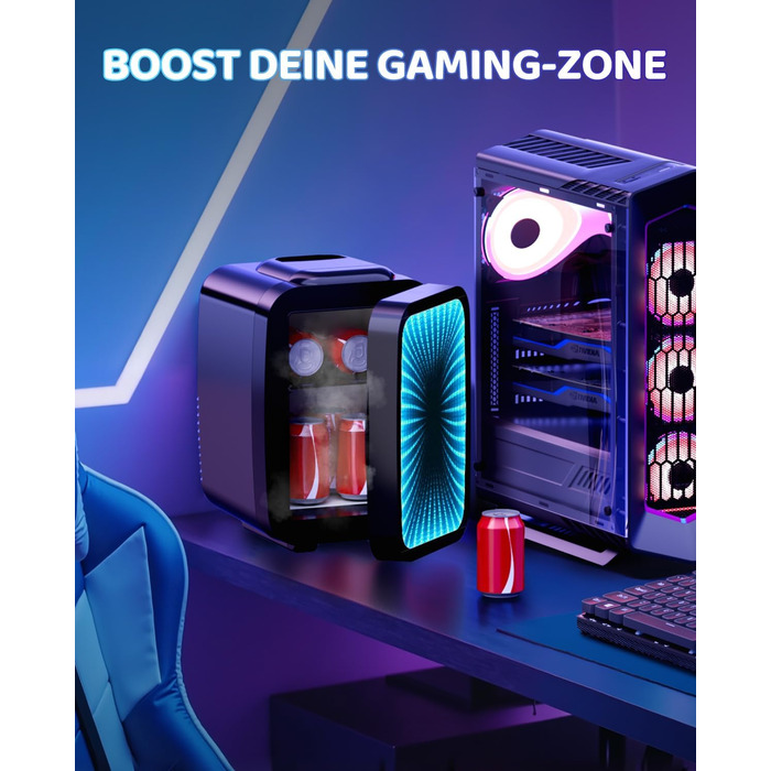 Міні-холодильник LIGIANT MF01C на 4л з підсвіткою (7 режимів), функція охолодження та підігріву, AC/DC, для авто, офісу та геймерської кімнати, чорний