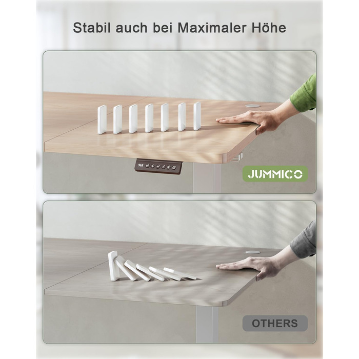 Регульований стіл JUMMICO 160 x 70 см з USB-портом для зарядки, електричний, стоячий/сидячий, бежевий