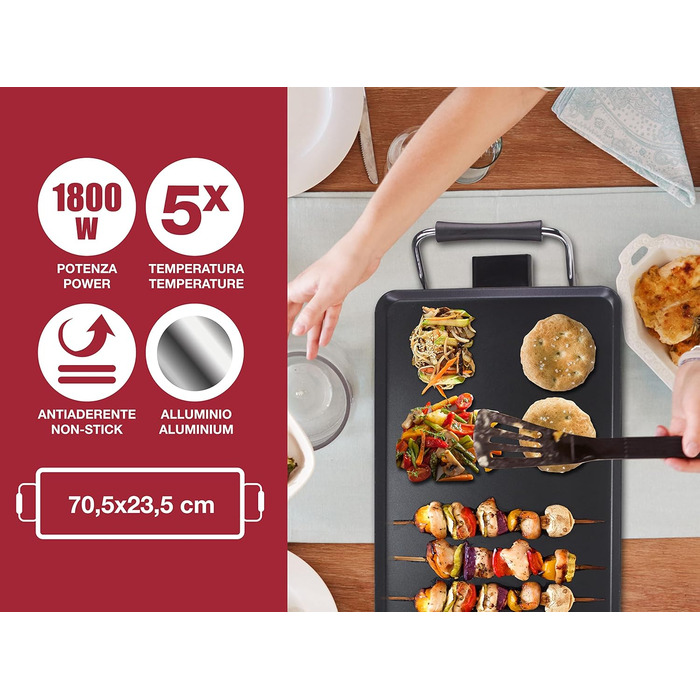 Електрогриль BEPER 90.871 з кришкою зі скла, антипригарна поверхня, нержавіюча сталь, чорний (1800 Вт)