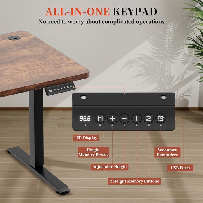 Електричний стіл 140x60 см Vintage Braun: регульована висота, комп'ютерний, без швів