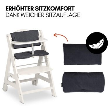Високий стільчик для годування Hauck Beta+ Newborn Set - комплект для новонароджених, від народження з 2-в-1 функцією гойдалки, подушкою для сидіння та підносом для їжі (білий)