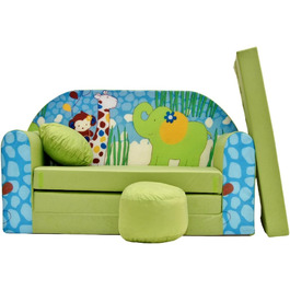 Дитяче розкладне диван-ліжко 3в1 All4All Kindersofa для дітей. Комфортний диванчик з функцією ліжка, різні кольори та малюнки. (AX2) (Зелений/Блакитний)
