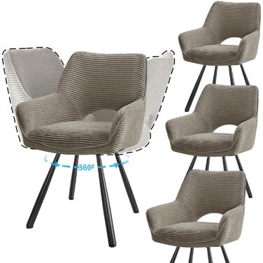 Набір з 4 обертових стільців для їдальні з підлокітниками, 360° обертання, кухонний стілець, сучасний м'який стілець з тканинною спинкою для кухні, їдальні, спальні, бежевий