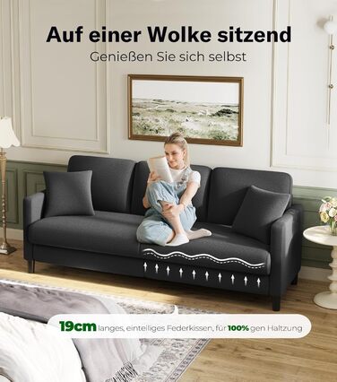 Двомісний диванчик, компактний диван для підліткової кімнати, зручний невеликий диван, легка збірка без інструментів, дивани з масиву дерева, невеликий диван для вітальні (сірий, 211 см)