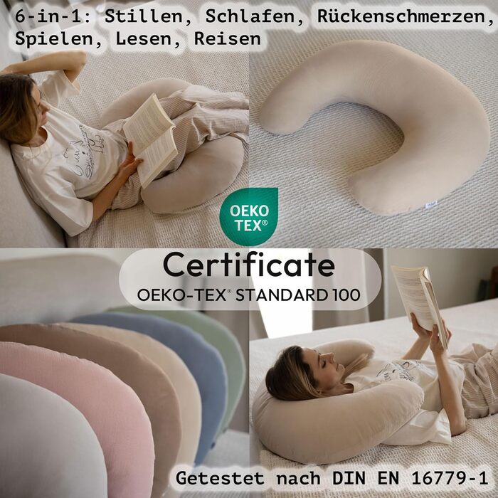 Подушка для годування та вагітності PaLulli XL (170x30 см), органічна бавовна муслін, бежева